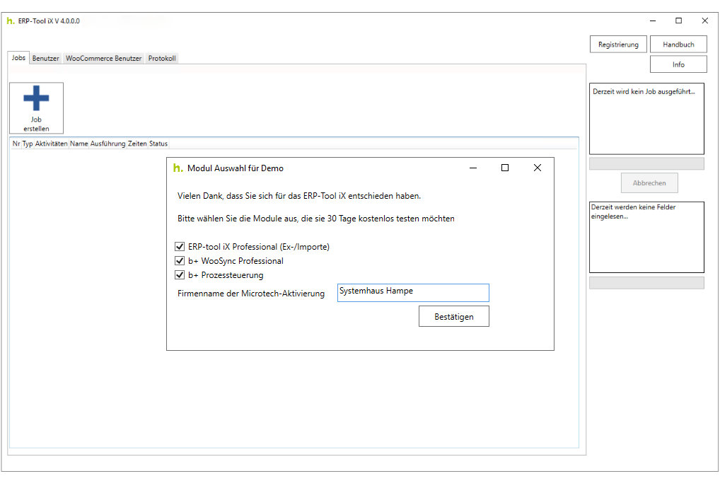 Die Installation des ERP Tools 4.0 von hampe ist sehr einfach